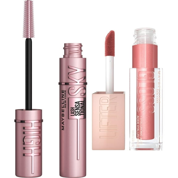 Maybelline Lash Sensational Sky High Mascara   Lifter Lip Gloss Set, Blackest Black