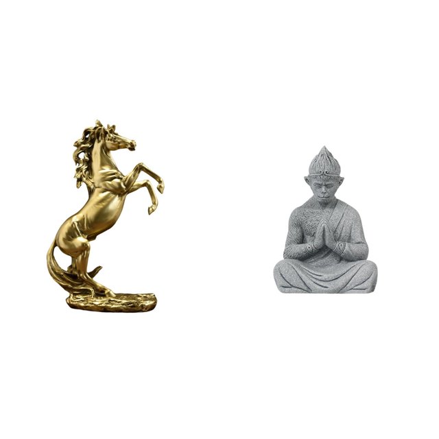 Figura de Buda mono de pie, caballo, 30 cm de alto, decoración de mesa, artesanía hecha a mano para hoteles, estanterías, chimeneas, patios, patios tr