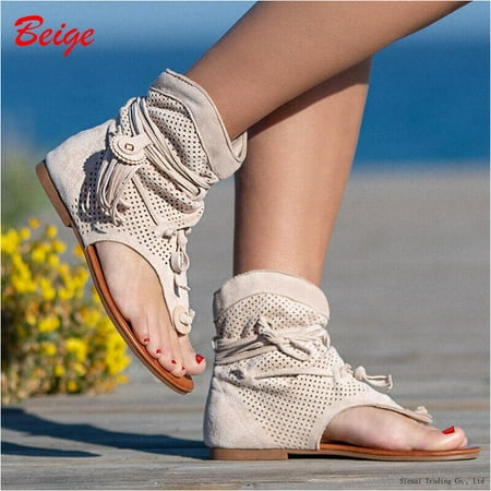 

Women s Retro Sandals Gladiator Ladies Clip Toe Vintage Boots Tassel Rome Shoes
