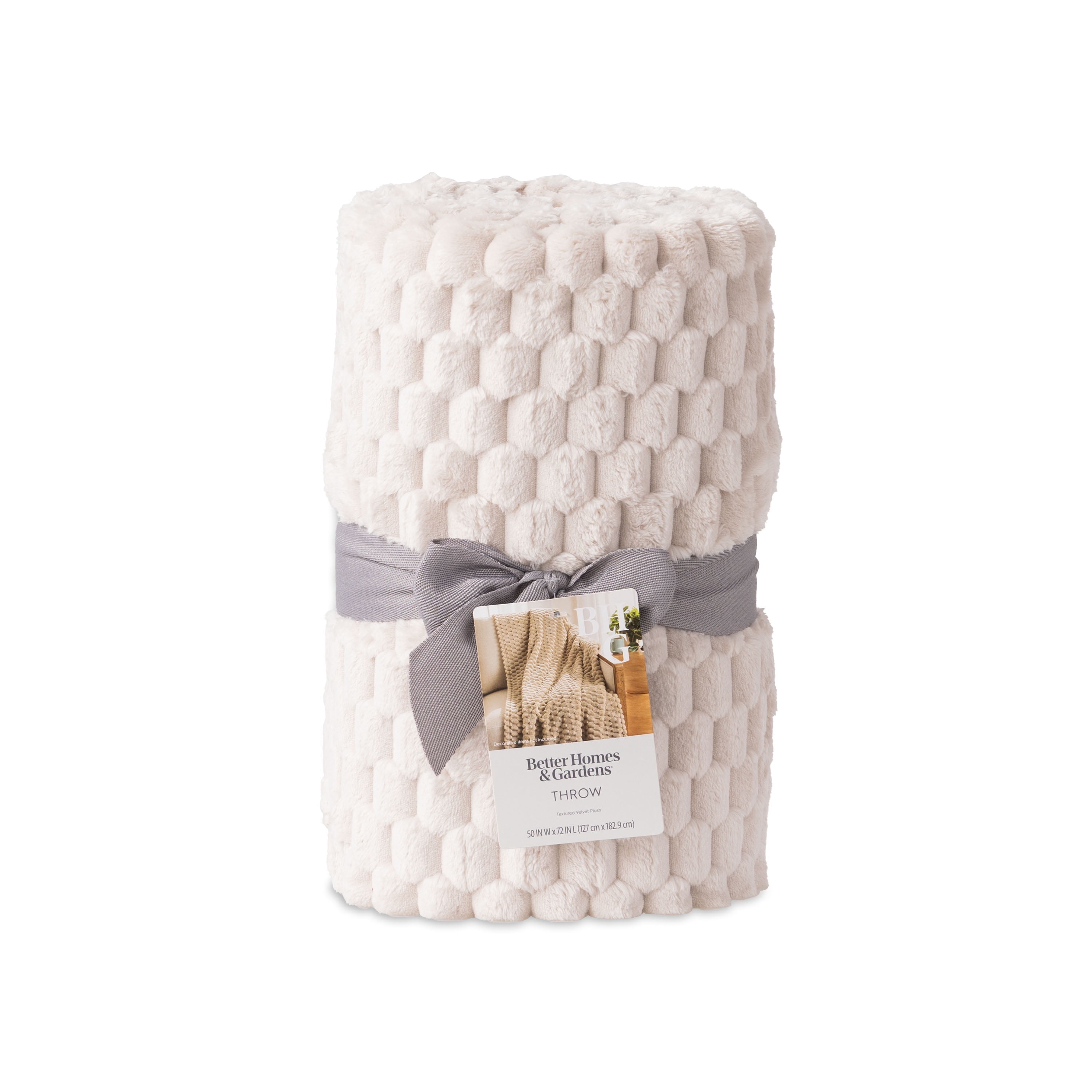 Better Homes & Gardens Textured Velvet Plush Soft Throw Blanket,  Papyrus Beige