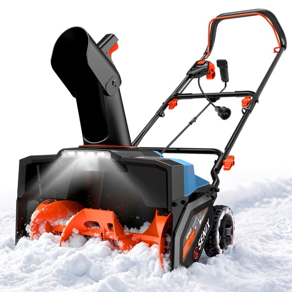 Senix 21-Inch 15A Corded Electric Snow Blower, 12-Inch Clearing Depth, 33FT Max Throw, LED Lights, Foldable Adjustable Handle