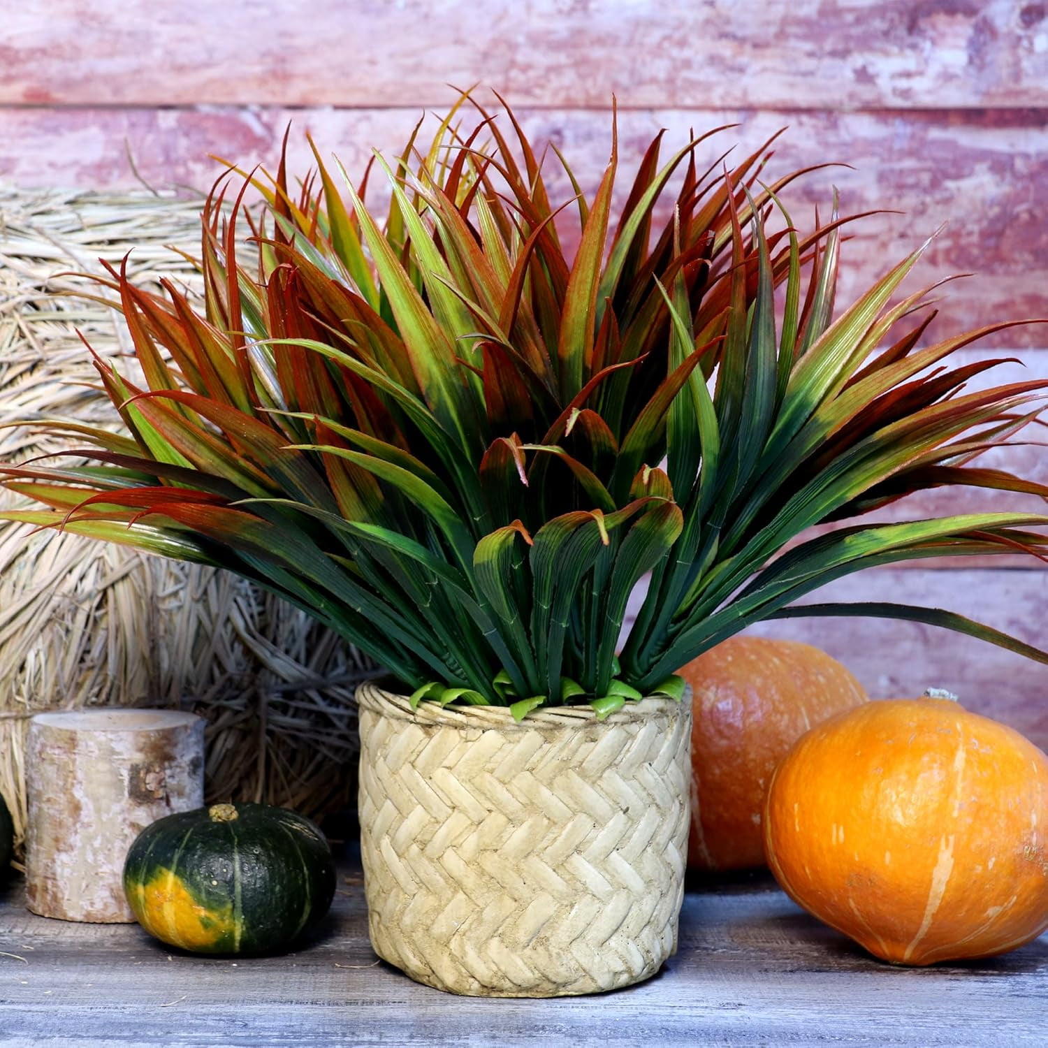 Artificial Grass Fake Plants Outdoor Plastic Plants UV Resistant Greenery Fake Grass for Home Window Garden Office Patio Hanging Planter Pathway Front Porch Decor Red (Yellow)