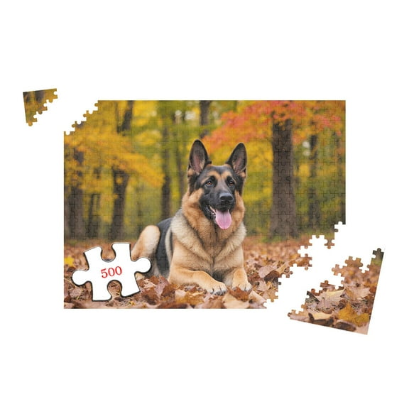 500 Piece Jigsaw Puzzle for Adults Sunset German Shepherd Dog in Autumn Forest 20.5x15 Inch Challenging Puzzle Game Home Decor Wall Art Gift