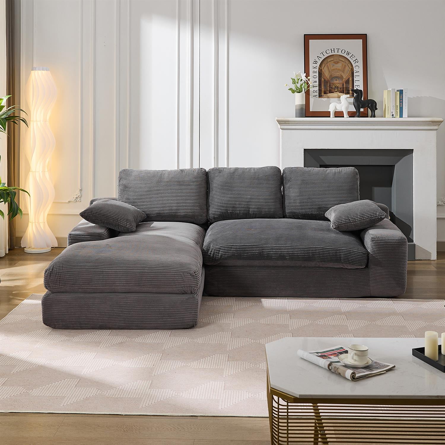 Demi Bonn 99"x69" L-Shape Modular Sectional Sofa Set, Modern Minimalist Upholstered Sleeper Couch for Bedroom & Living Room, No Installation, Gray