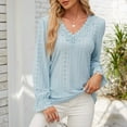 thumbnail image 4 of Womens Trendy Eyelet Tops with Lace Detailing Ruffled Long Sleeve V Neck Dressy Casual Blouses Shirt (XL, Blue), 4 of 7