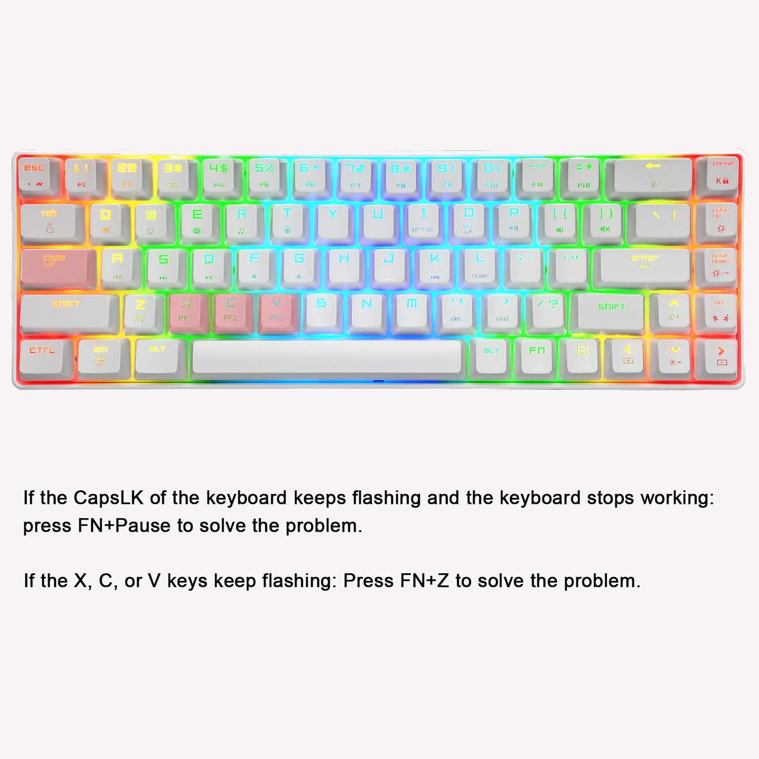 60% Mechanical Gaming Keyboard Red Switch Mini 68 Keys Wired Type C 18 Backlit Effects,Lightweight RGB 6400DPI Honeycomb Optical Mouse,Gaming Mouse pad for Gamers and Typists (White)