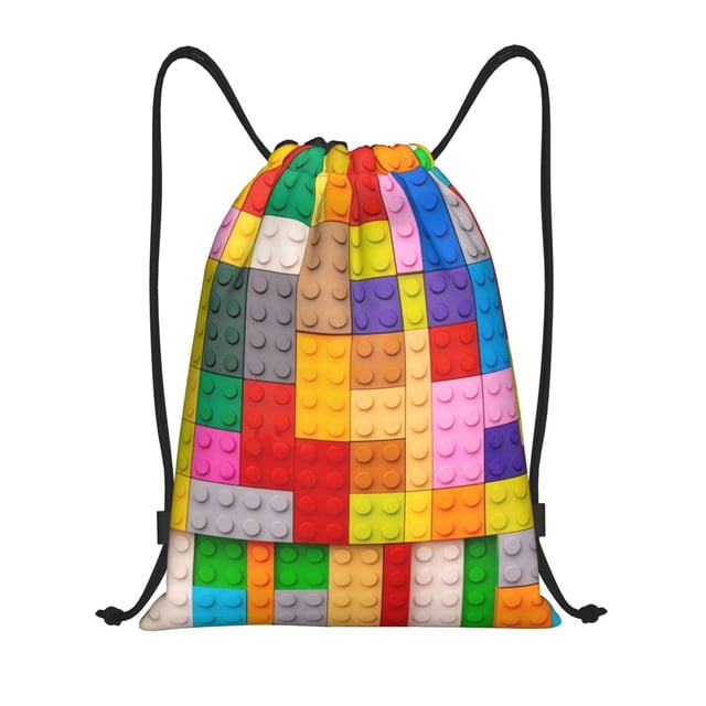Xecao Colorful Plastic Blocks Pattern Pattern Sports Drawstring Backpack - String Swim Gym Bag with Wet Proof Pocket for Women&Men-Medium