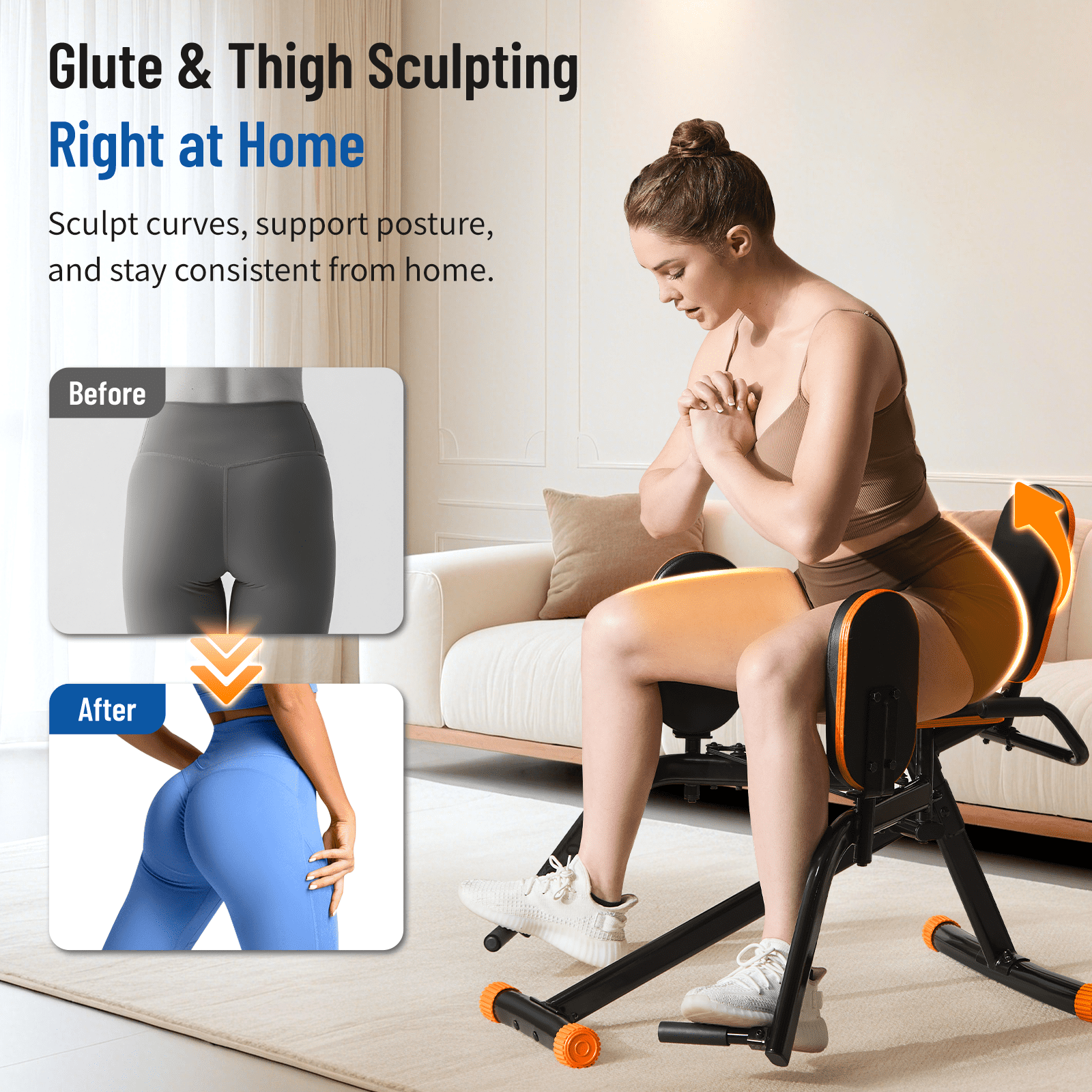 HXD-ERGO Home Gym Hip Abductor Machine - Quiet Glute & Leg Workout Equipment with 6-Level Resistance for Men/Women Hips Shaping ，Max Load 440 lbs