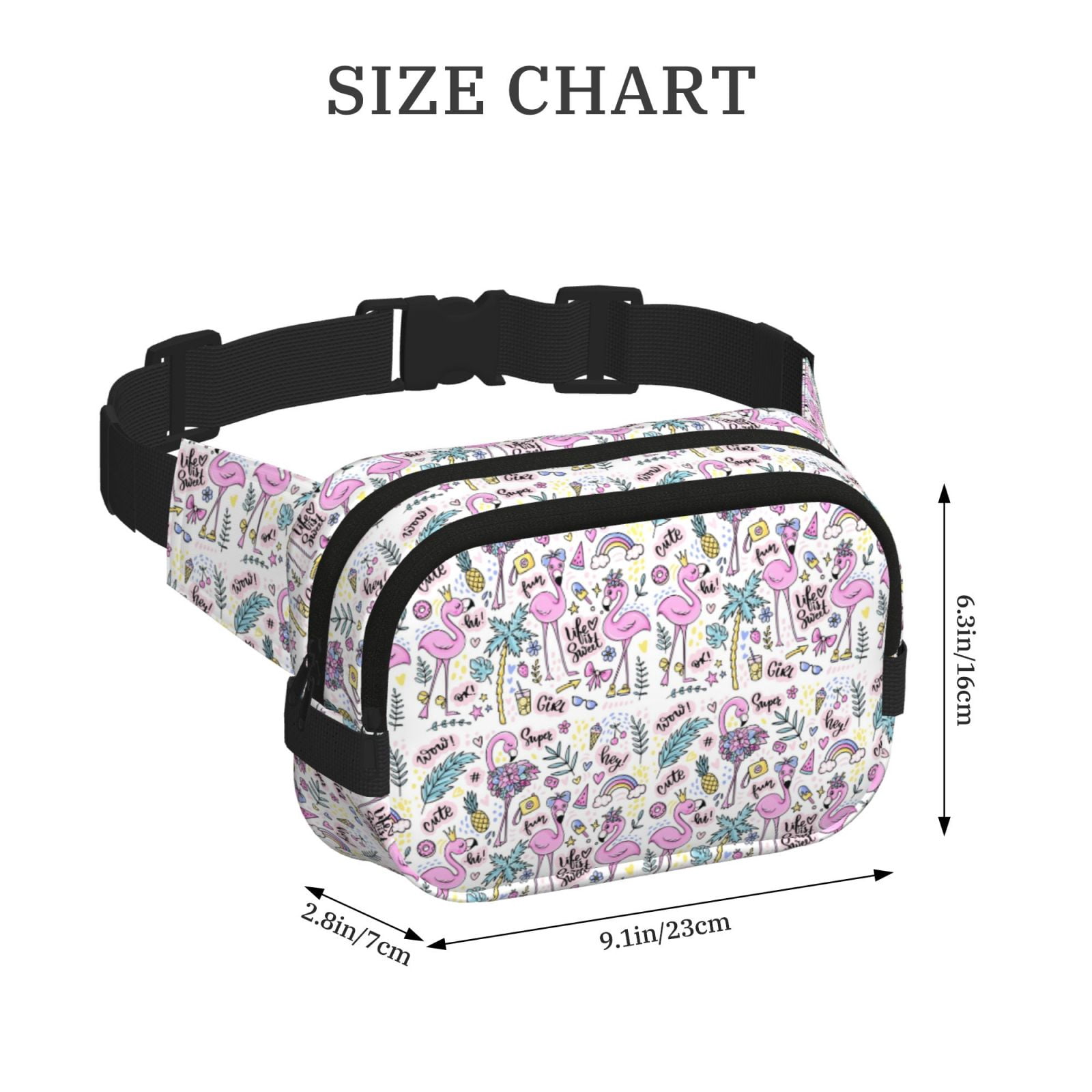 Picia Summer with Flamingo Print Square Double-Layer Waist Bag Mini Adjustable Waist Belt Bag Exercise Running Travel Hiking