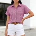 thumbnail image 2 of MYAOYI Womens Tops Gingham Checkered Short Sleeve Shirts, Button Down with Pockets, 2 of 7