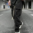 thumbnail image 7 of JSKUMAR Men's Casual Cargo Pants Drawstring Elastic Waist Flap Pockets Streetwear Joggers Athletic Outdoor Hiking Trousers (L, Black), 7 of 7