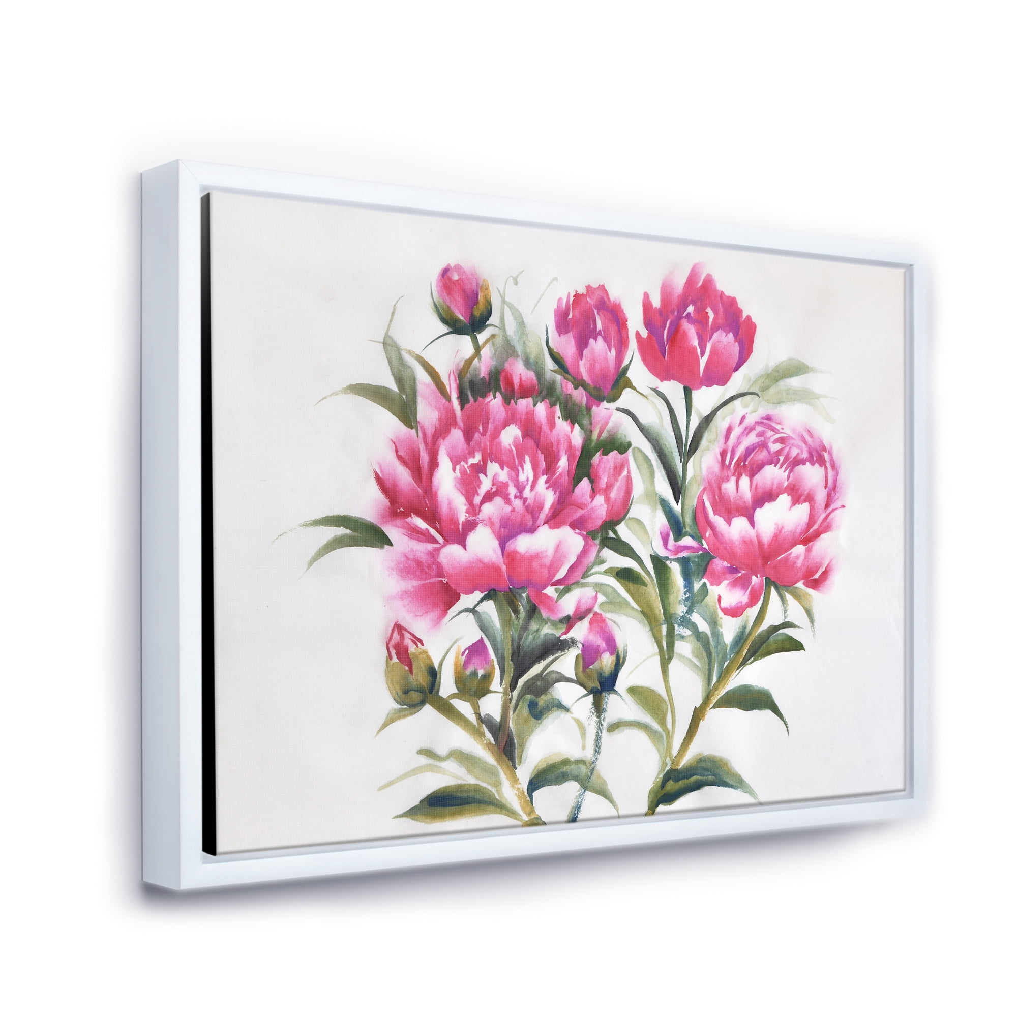 Designart 'Purple Peonies Flowers' Traditional Framed Canvas Wall Art Print
