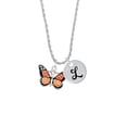 thumbnail image 2 of Delight Jewelry Silvertone Large Monarch Butterfly with 6 AB Crystals Silvertone Script Initial Disc - L - Charm Necklace, 20"+3", 2 of 4
