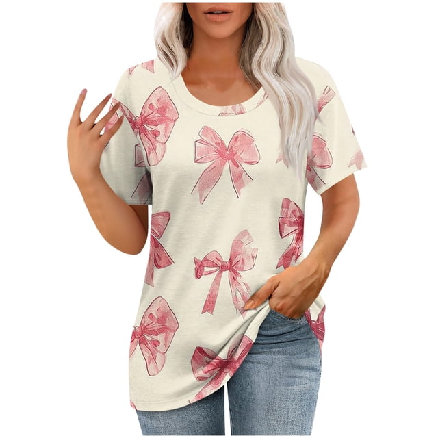 Camisetas de Manga Corta para Mujeres Moda Impresa Cuello Redondo Camiseta, Lentejuelas Detalle para Primavera Verano Casual Y Fiesta