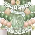 thumbnail image 1 of Kit de decoración de cumpleaños oficial para adolescentes de 13 años, color verde salvia, 1 of 6
