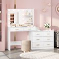 thumbnail image 3 of Soonbuy 61" Make Up Vanity Desk with Mirror and Lights, White Vanity with 8 Wide Storage Drawers & 2 Tier Shelves, 3 Lighting Modes with Adjustable Brightness, Vanity Desk for Bedroom（ship in 2 boxes）, 3 of 7