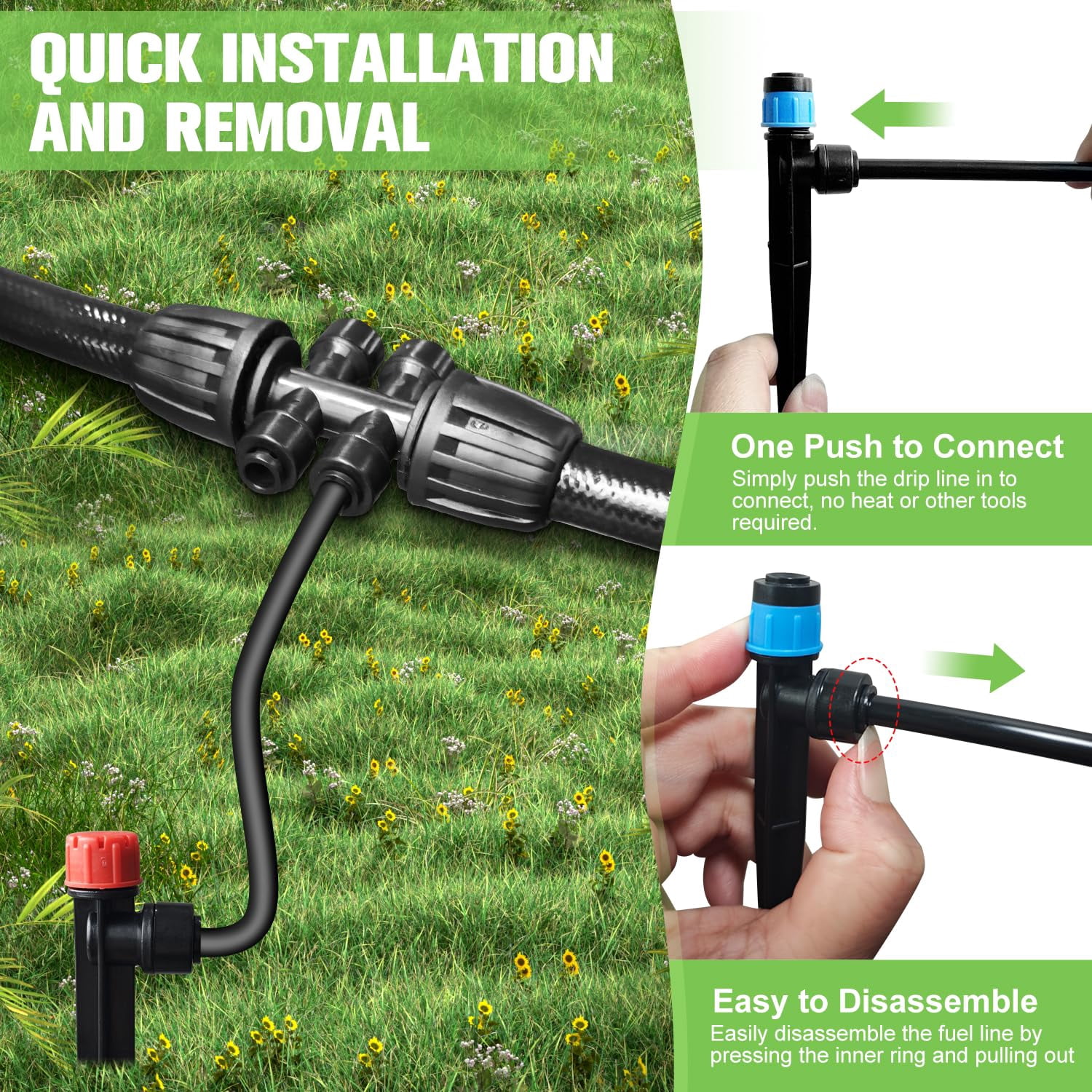 230ft Drip Irrigation System For Garden With 40 Nozzles & Emitters  Watering 1/2" 1/4" Tube And Barbed Fittings - Adjustable Sprinklers Kit Greenhouse Lawn Raised Bed
