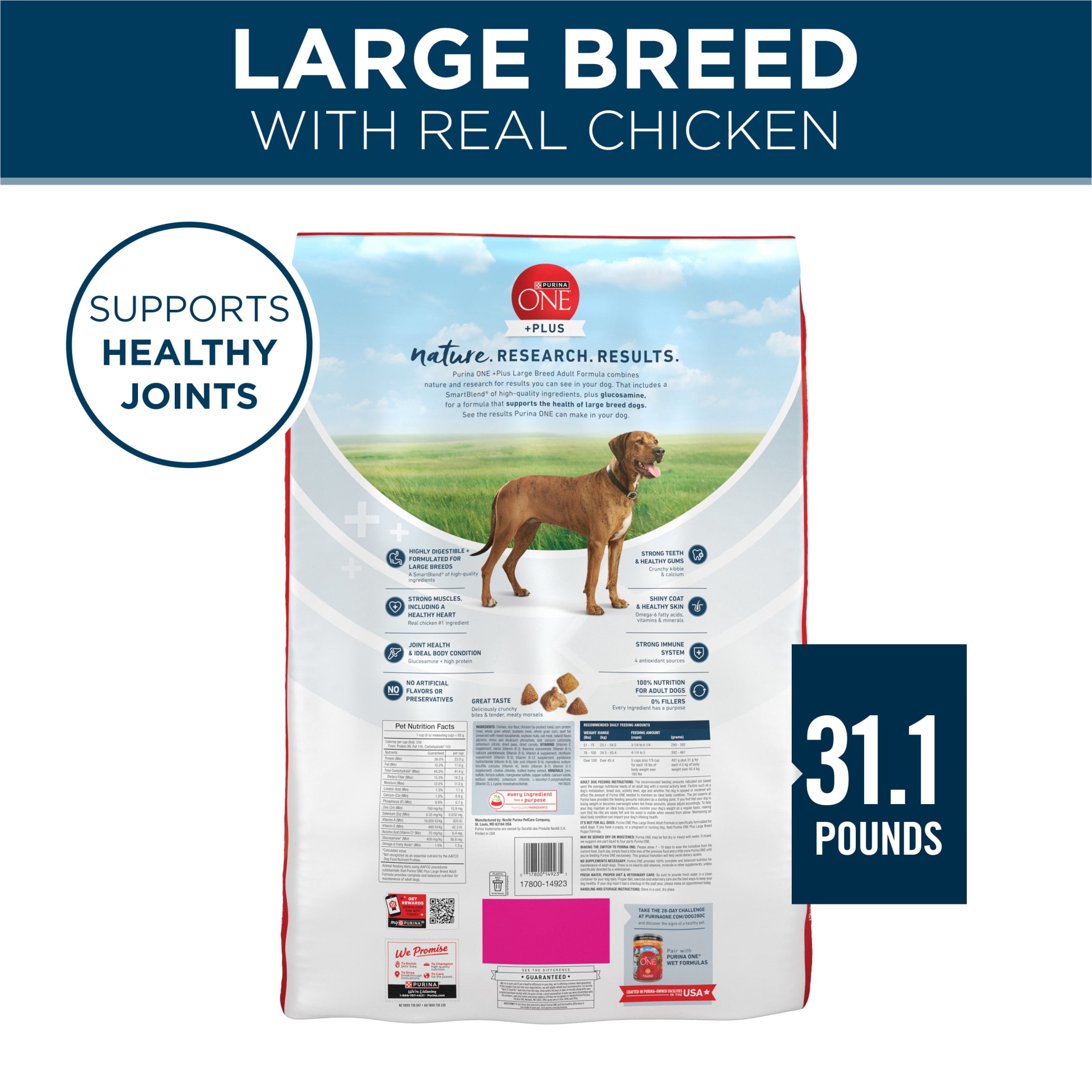 Purina One +Plus Dry Dog Food for Large  Adult Dogs High Protein, Real Chicken, 31.1 lb Bag