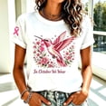 thumbnail image 4 of Weikingp Breast Cancer Shirts for Women Short Sleeve Casual Tops Cute Love Heart Ribbon Graphic Print Tee Vintage Floral T Shirt Baseball Shirt Going Out Tops White S, 4 of 5