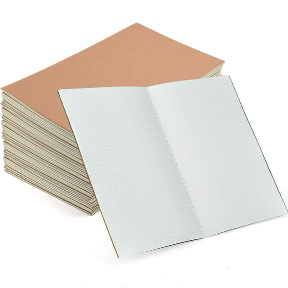 Coopay Lot de 12 Cahiers Journal Kraft Couverture Brune à Pois Quadrillés à Puces Cahiers pour Voyageurs Bureau Maison École Affaires, Format A5 - 8,3 x 5,5 Pouces, 60 Pages