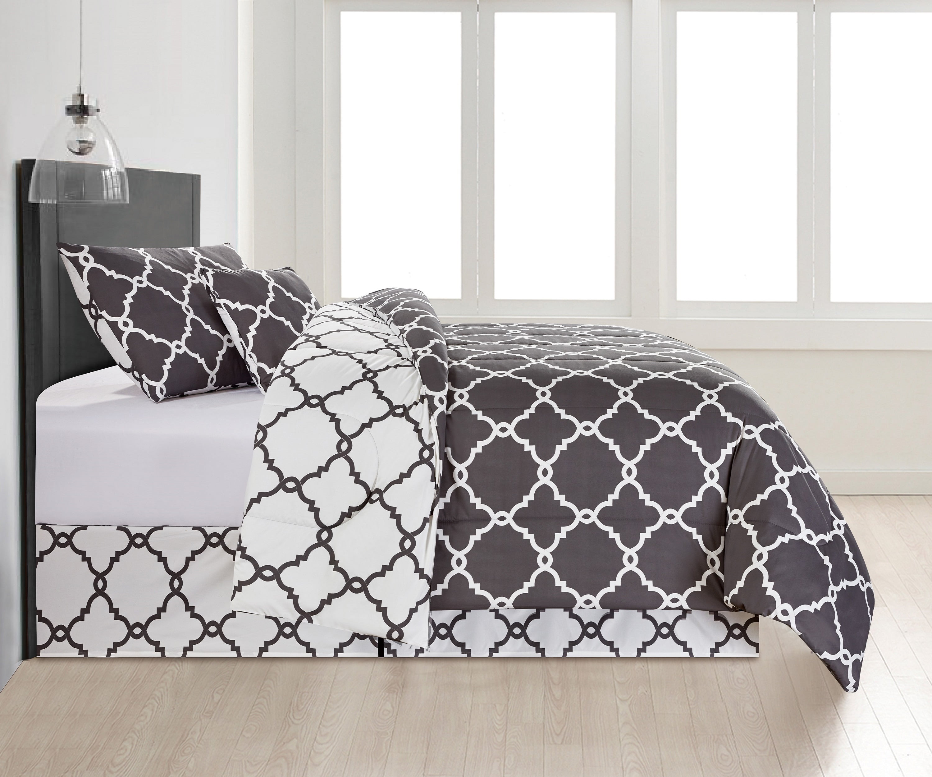 Lux Decor Collection 4 Piece Geometric Twin Comforter Set - Polyester Filling Reversible Washable Comforter Set
