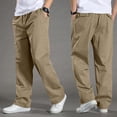 thumbnail image 2 of Men's Cotton Casual Pants Twill Straight-Leg Full Elastic Waist Pull On Cargo Pants Spring Fall Lightweight Workwear Trousers with Multi-Pocket Ginger XL, 2 of 6