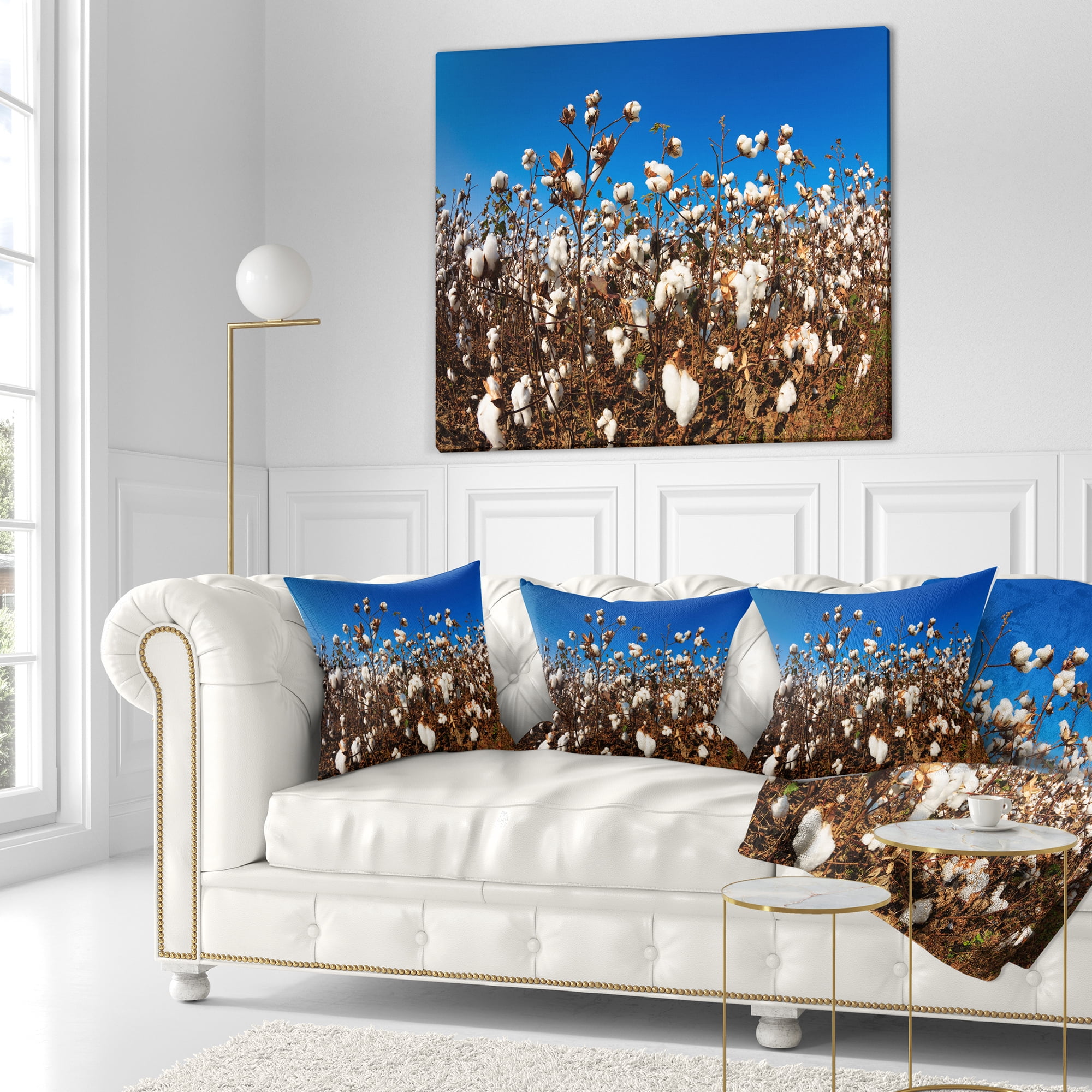 Designart Blooming Alabama Cotton Field - Landscape Printed Throw Pillow - 18x18