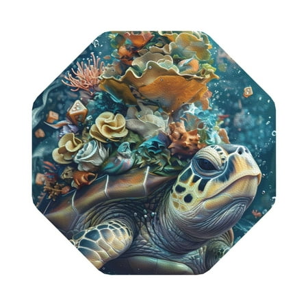 

Coaee Colorful Plant Turtle Print Leather Coasters Set of 6 Non-Slip Washable Cup Coasters for Home Office Bar Octagon