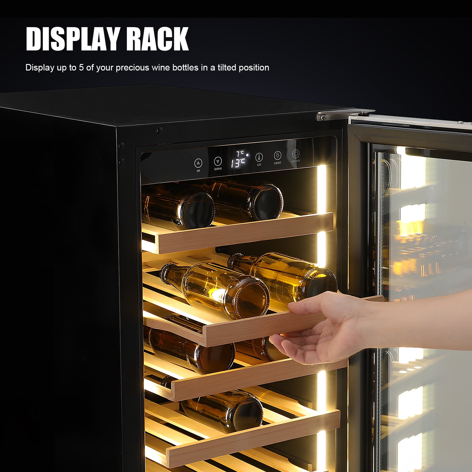 LEDMOMO Freestanding Wine and Beer Refrigerator Black Glass Door with Compressor Cooling