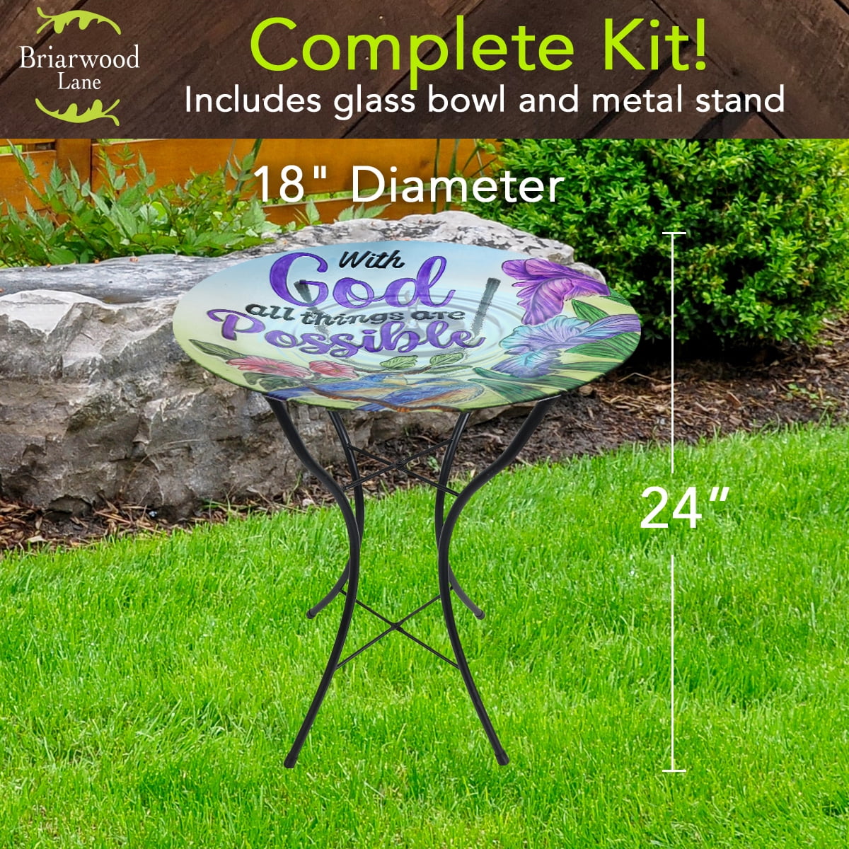 Briarwood Lane Summer Glass Birdbath Including Metal Stand Cardinals and Sunflowers For Summer Birdbath