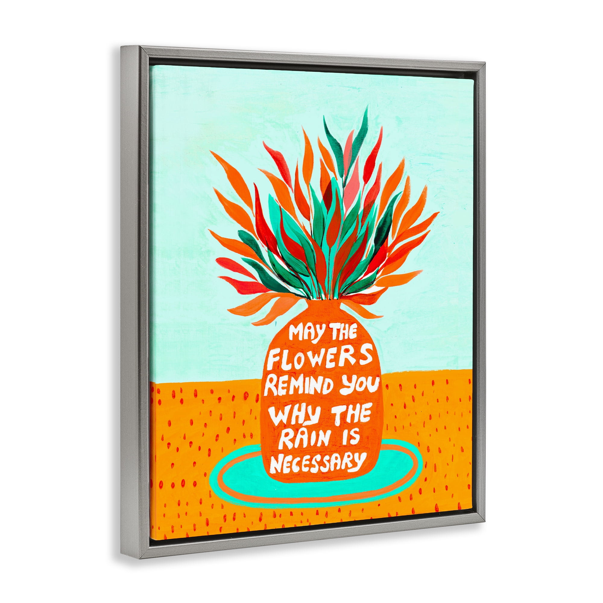 Flowers Remind Rain Is Necessary Gray Framed Floater Canvas Wall Art, design by Nabeela Rumi