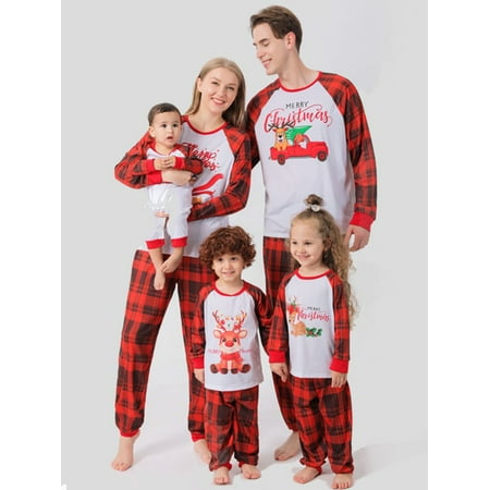 

SYNPOS Family Matching Christmas Pajamas Set Holiday Deer Sleepwear Xmas PJS Set for Couples and Kids