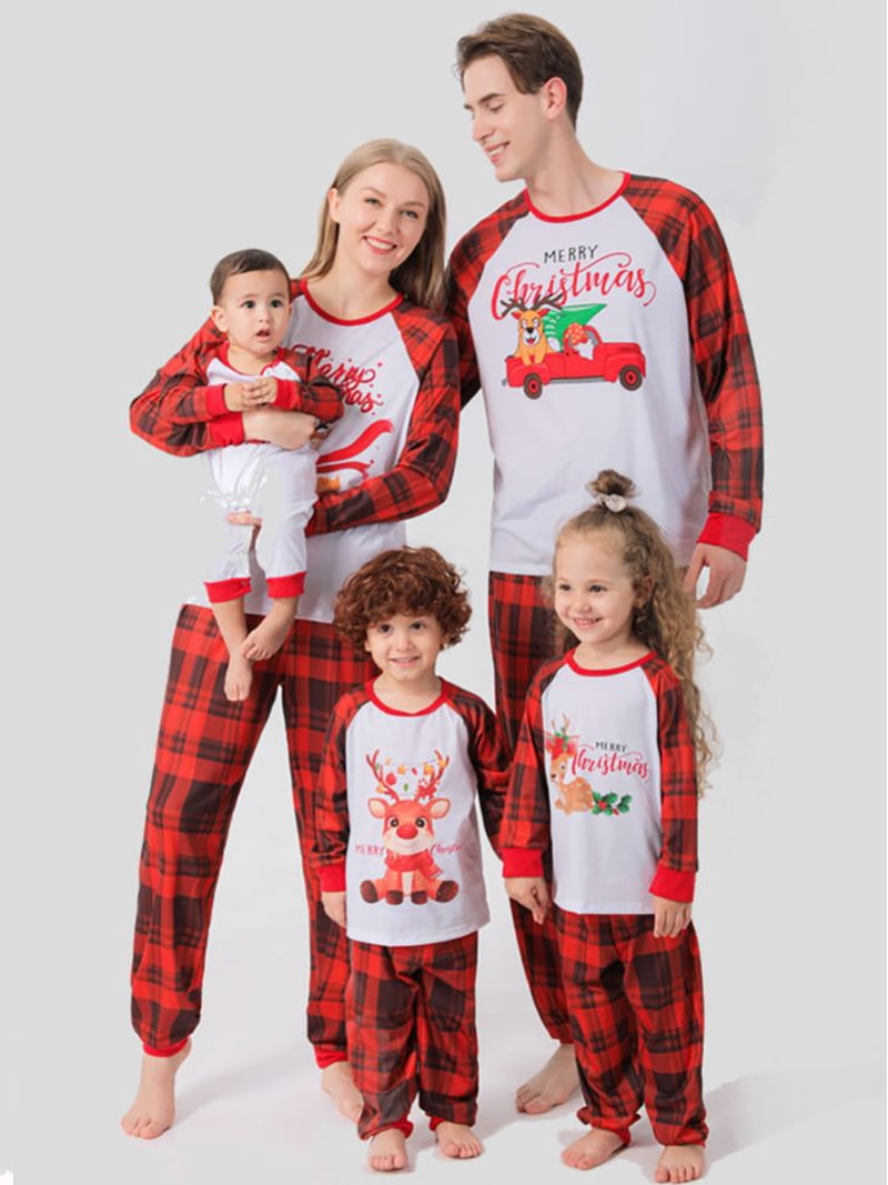 Christmas Family Matching Pajamas Set - Santa's Deer Holiday PJS For Women, Men & Kids