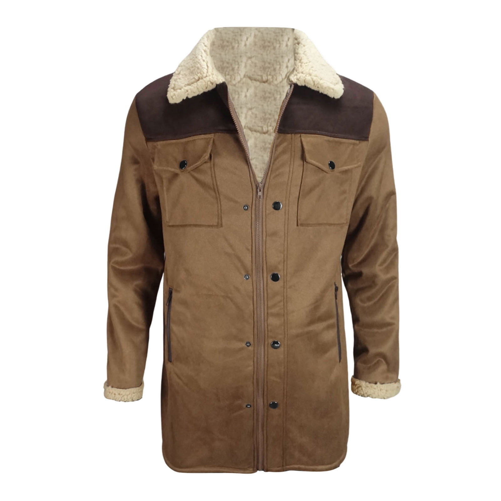 Fgnfyis Mens Jacket Collar Coat Leather Zip up Motorcycle Jacket Retro Top with Multiple Pockets Mens Winter Coats Khaki L