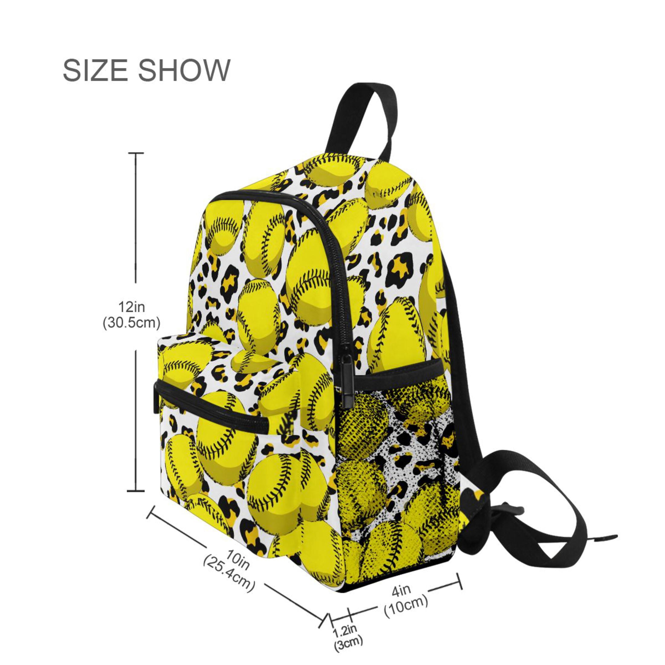 Yellow Softball Pattern Mini Backpack Cute Small Backpack with Chest Strap and Whistle Ages 3-8