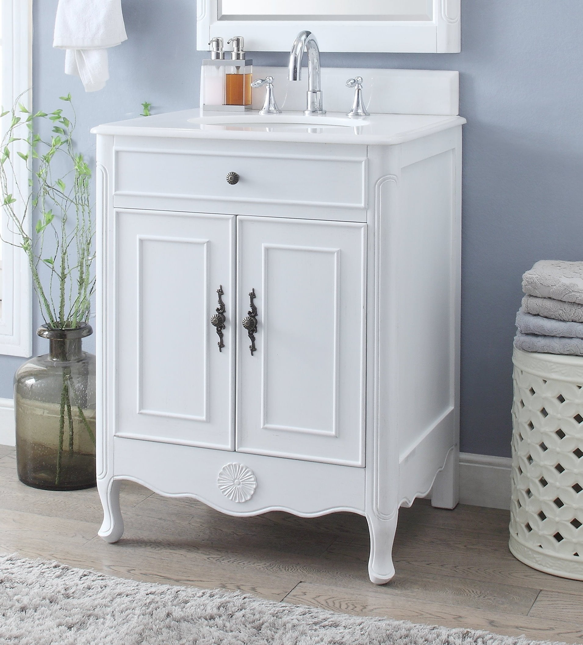 26 Benton Collection Daleville Antique White Bathroom Vanity With Mirror Hf 838aw Bs Mir Walmart Com Walmart Com