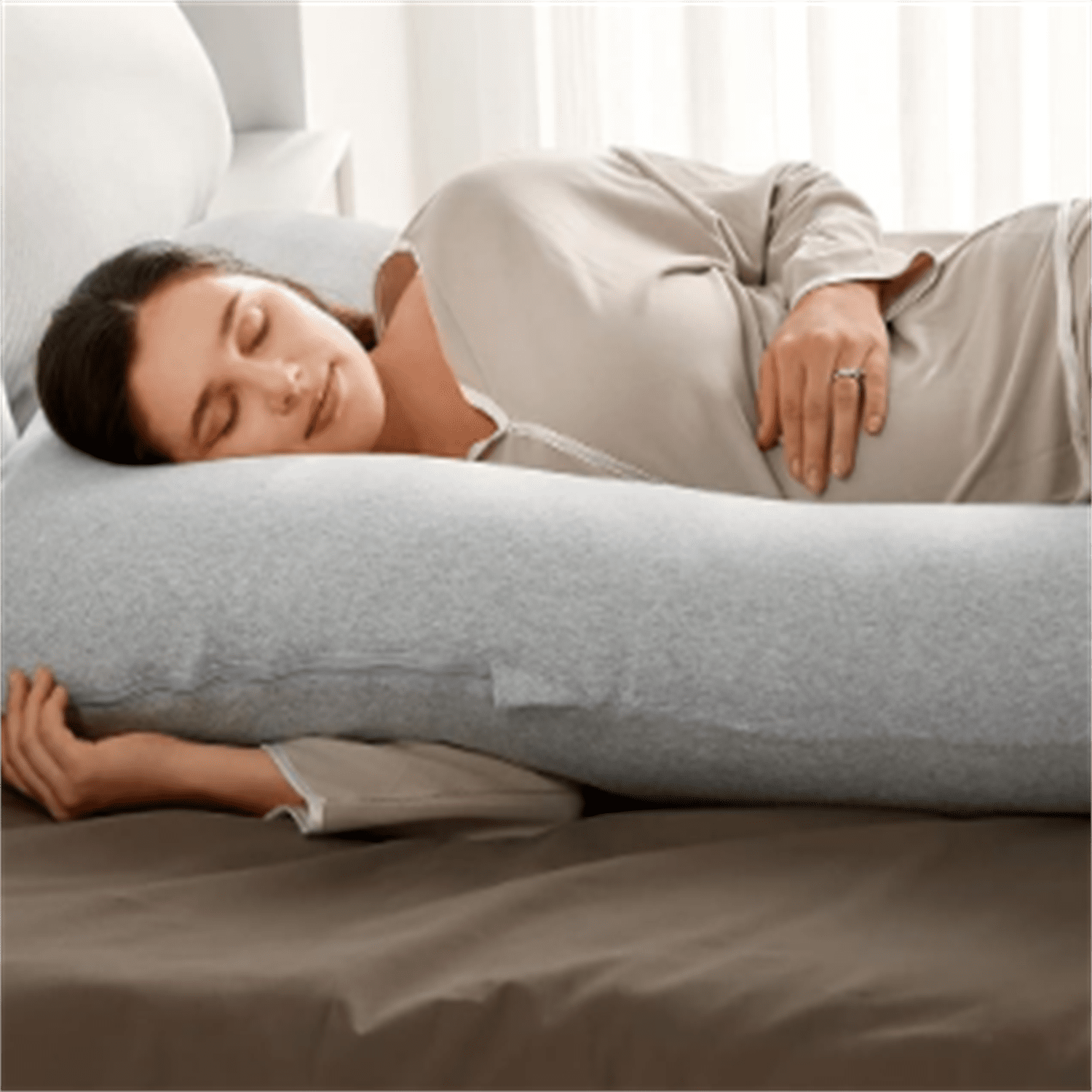Shaped Pregnancy Pillows with Cotton Removable Cover, 57 Inch Full Body Pillow Maternity Support, Must Have for Pregnant Women, Hatha Grey