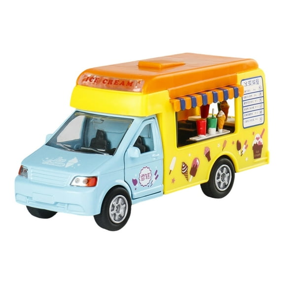 Cartoon Ice Cream Truck Model with Sound Light Pull Back Vehicle Collectible Toy for Home Decoration Kids Gifting Toy