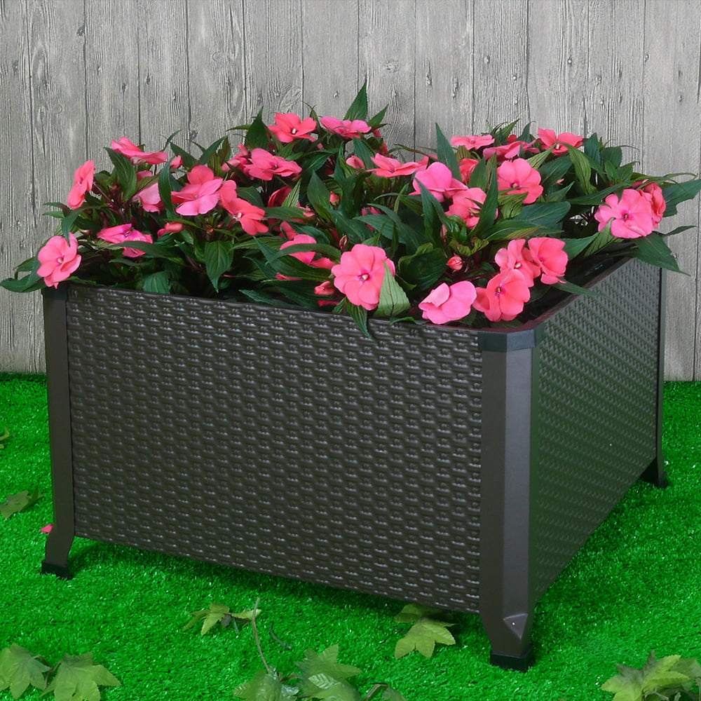 finether rectangular planter box, engraved elevated planter box metal