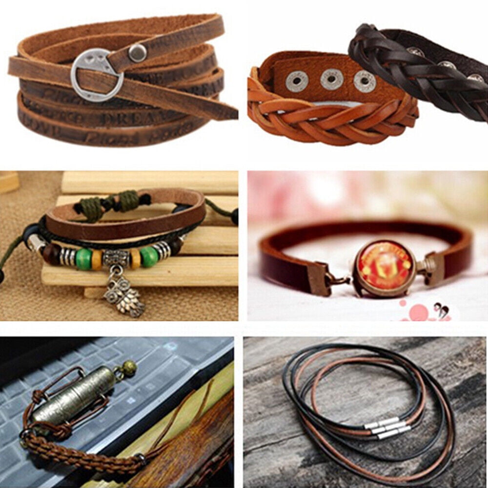 16FT Flat Cow Leather Cord Lace Rope Weave String For Necklace Bracelet Bag 1 Roll