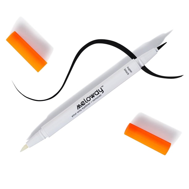 MELOWAY your way eyeliner + remover Delineador de ojos líquido 2 en 1 + lápiz desmaquillante súper negro para una aplicación más fácil. Crea líneas perfectas a prueba de errores para ojos de gato. Pel
