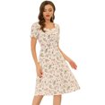 thumbnail image 1 of INSPIRE CHIC Robe Trapèze d'Été Décontractée à Manches Courtes pour Femme, à Volants, Imprimé Cerises, Florale, Beige, m, 1 of 5