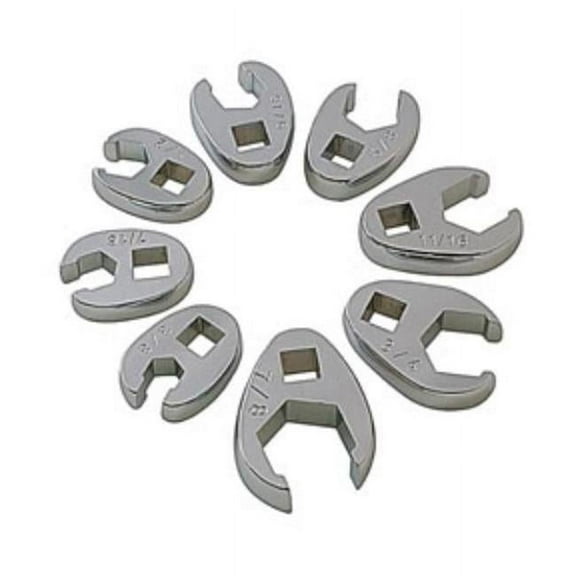 0.38 in. Drive Fully Polished SAE Flare Nut Crowfoot Wrench Set - 8 Piece