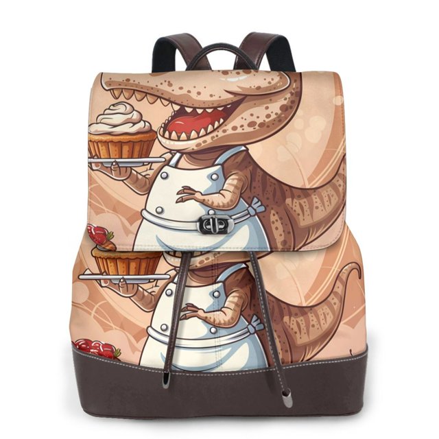 Easygdp Dinosaur Baking Delight Mochila de Cuero para Mujeres, Bolso de Hombro, Bolsos de Mano de Moda para Trabajo y Viajes