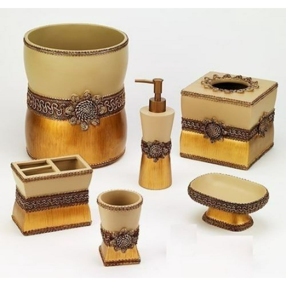 Avanti Linens Braided Medallion 6 Piece Gold Resin Bath Accessory Set
