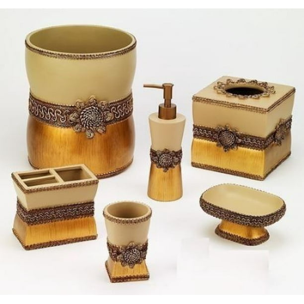 Avanti Linens Braided Medallion 6 Piece Gold Resin Bath Accessory Set