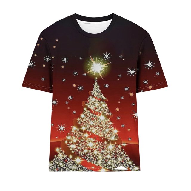 Babysbule Hauts en Liquidation pour Femmes Mode T-shirt à Manches Courtes Imprimé Arbre de Noël Graphique Original