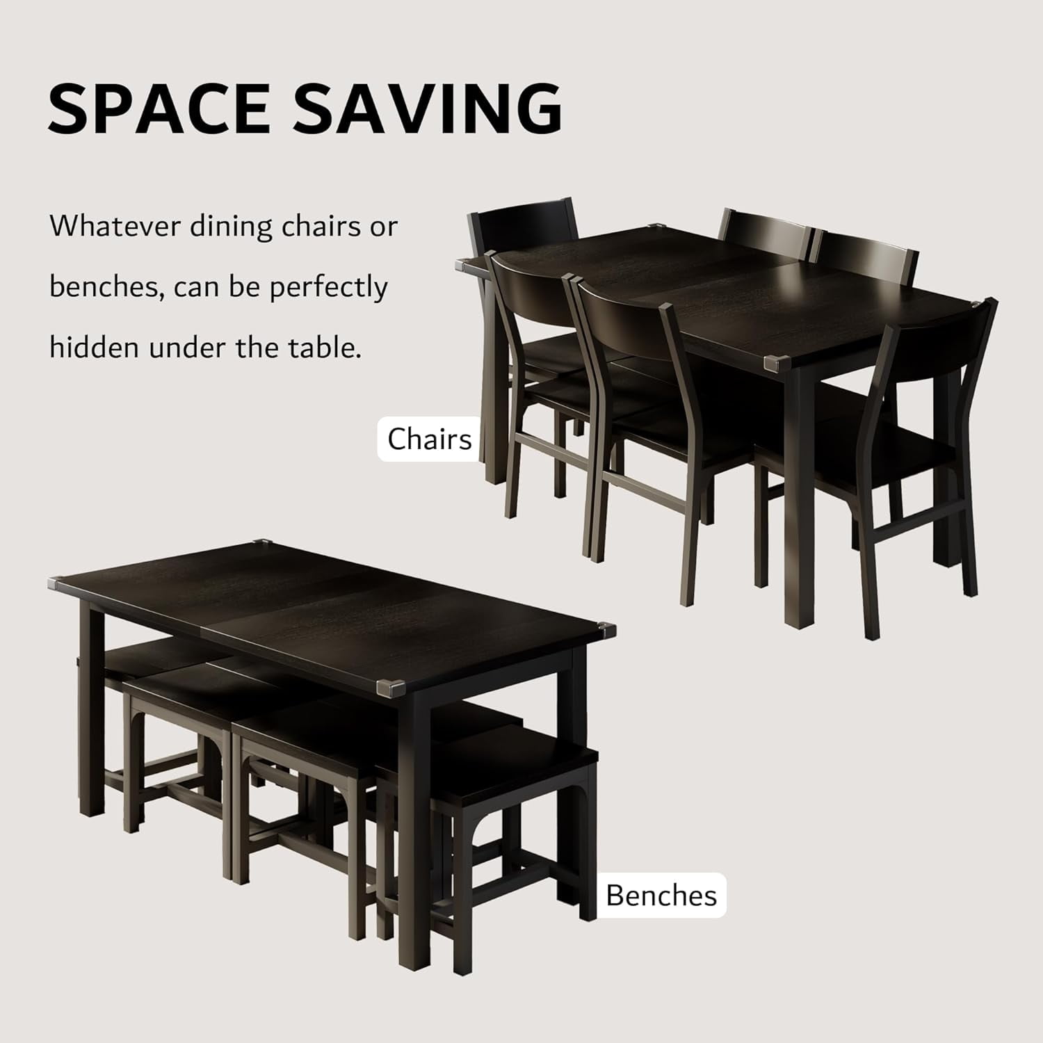 iPormis 63" Extendable Dining Table for 4-8, Square Wooden Dining Room Table with Metal Base, Modern Extendable Table for  Small Kitchens, Dining Office Areas, Black
