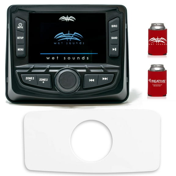 Wet Sounds WS-MC-2 With Stinger Marine SEADASH3W Universal Marine 3" Radio Dash Kit - White