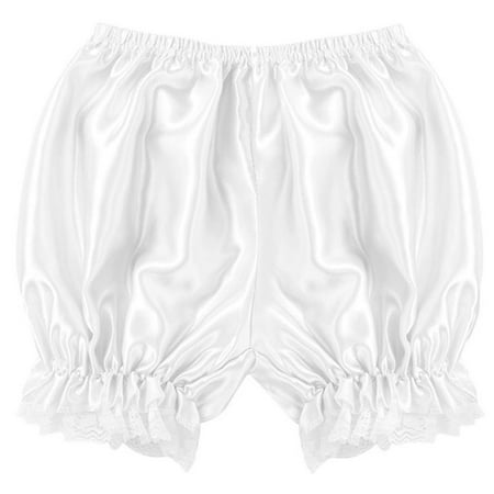 XISAOK Women Girls Silky Satin Lolita Bloomers Ruffles Lace Trim Maid Loose Pumpkin Pants Solid Color Gothic Security Shorts
